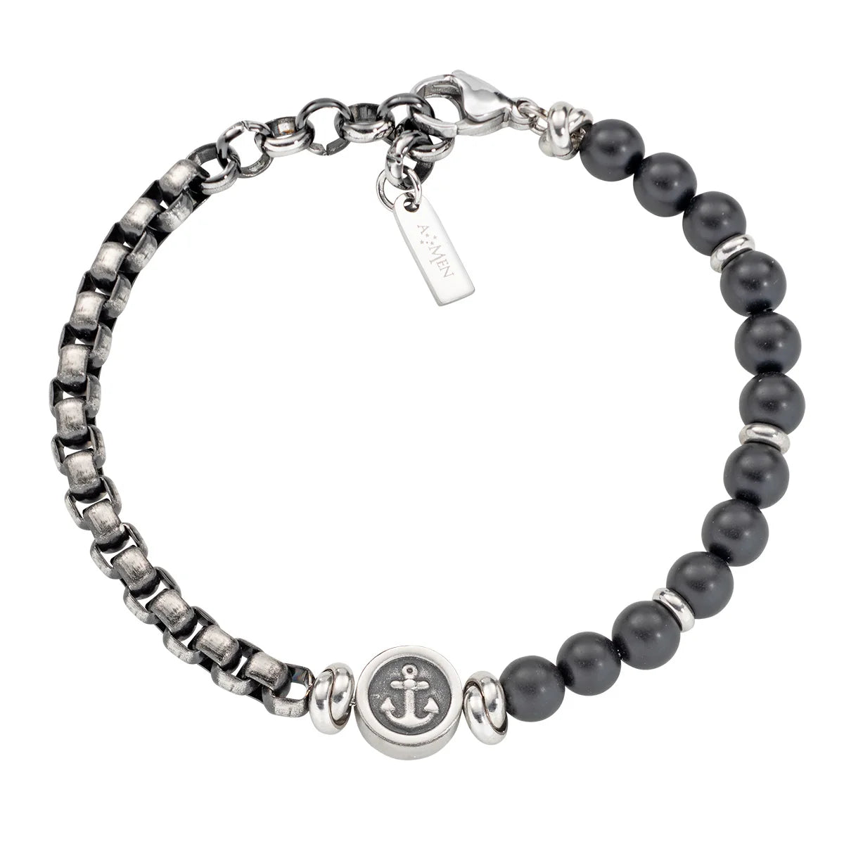 Bracciale in Acciaio e Onice Ancora - ACBR116