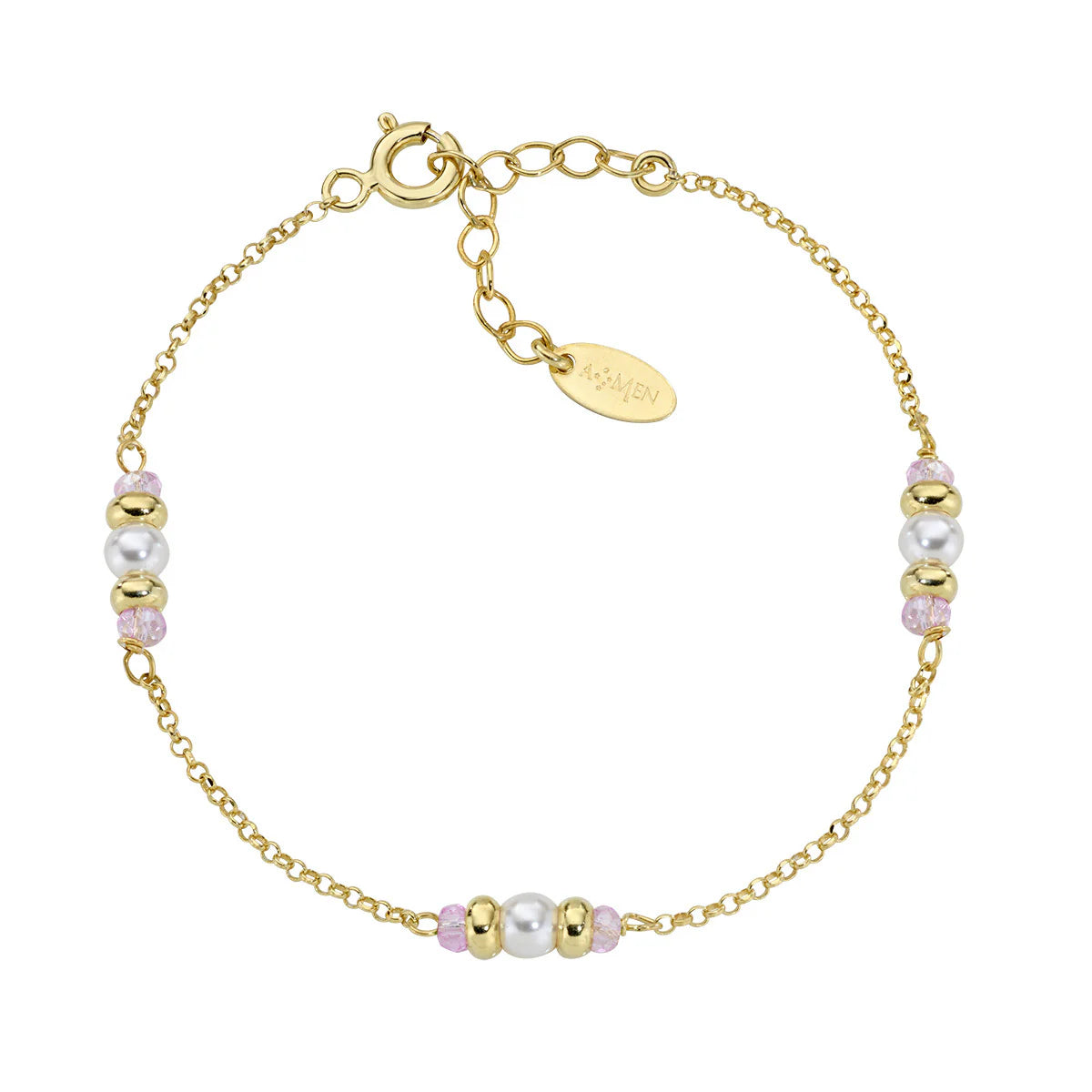 Bracciale Amen Rainbow Dorato Cristalli Rosa e Perle - BRGRSEGRO