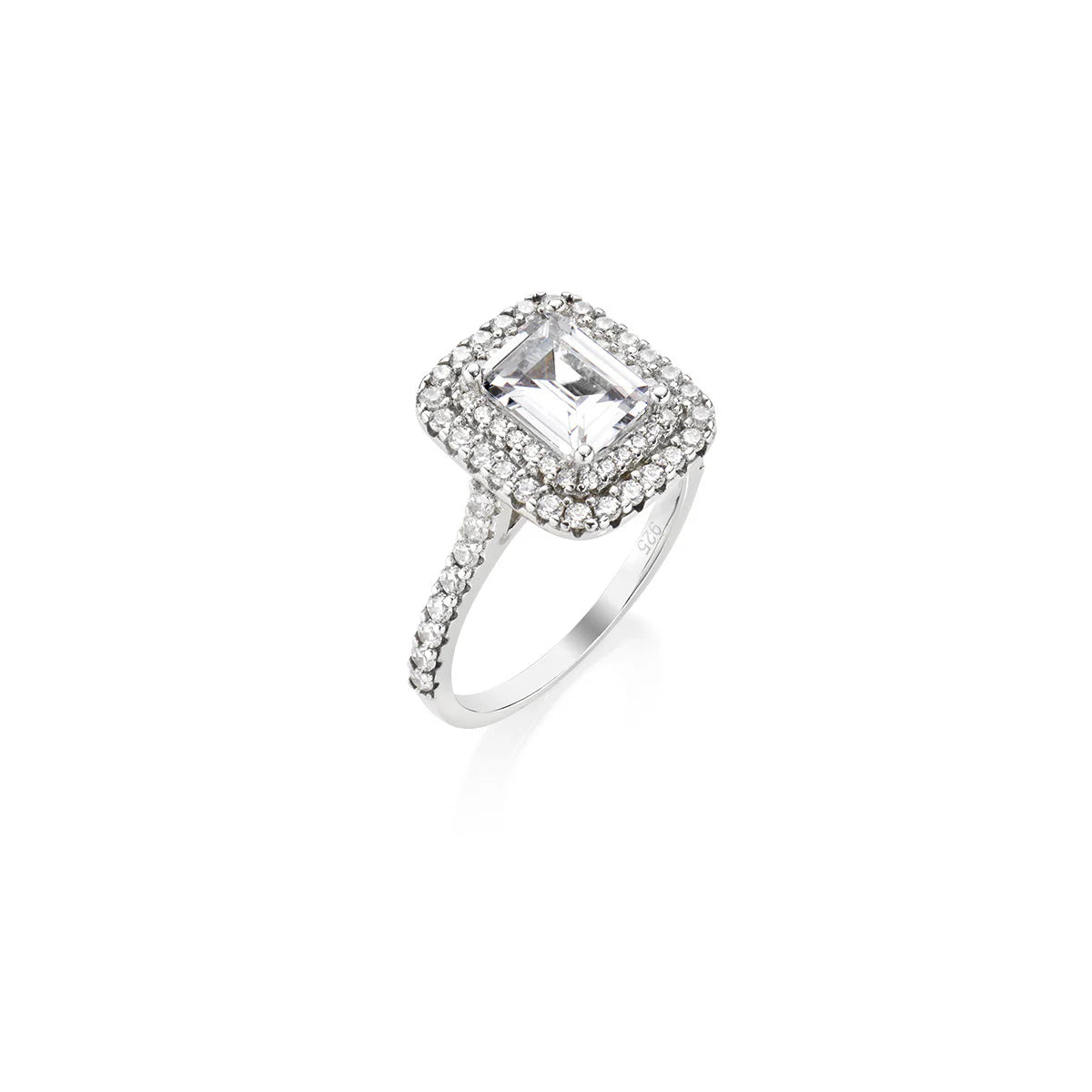 Anello Amen con Zircone Taglio Smeraldo e Doppio Halo - RPRREBBZ-14