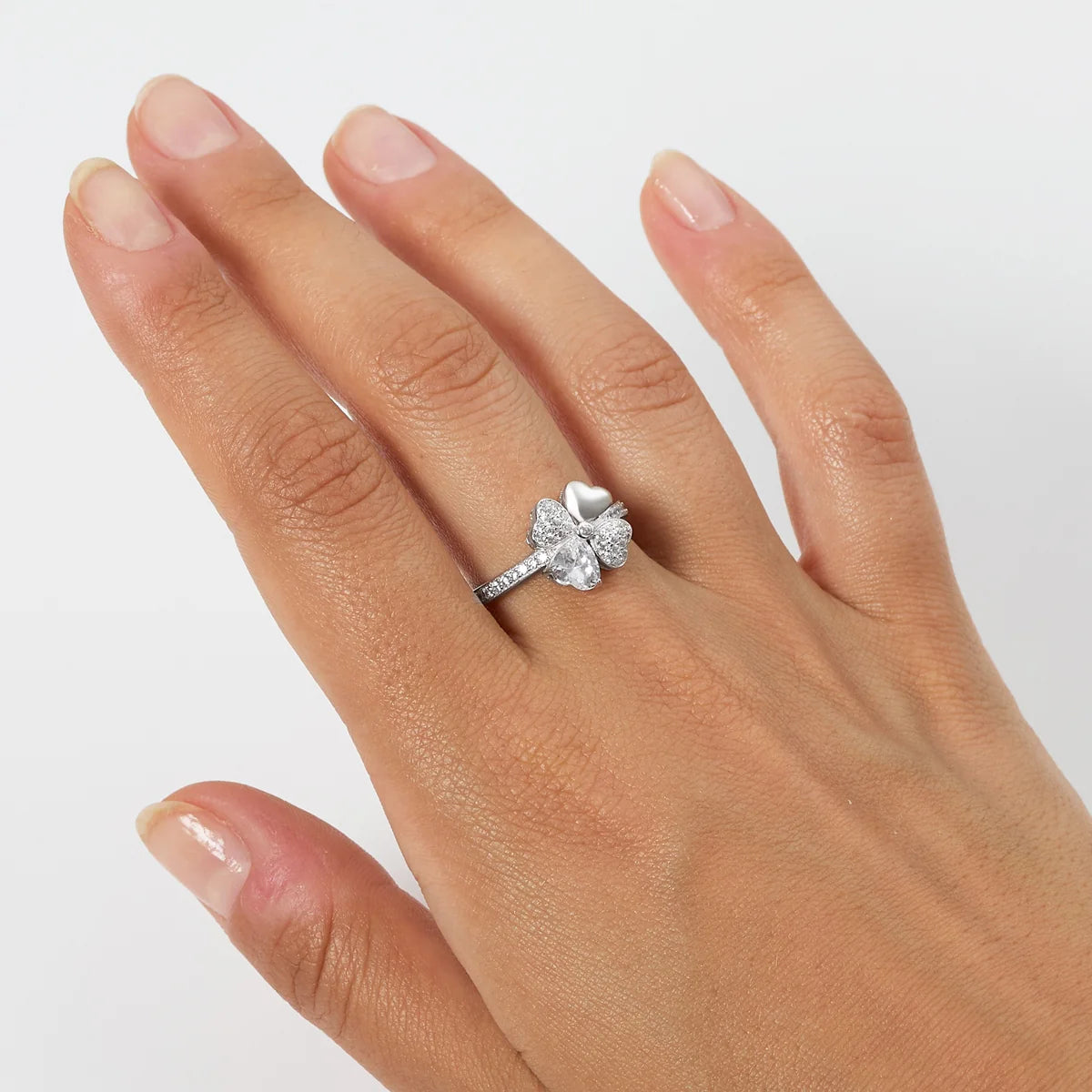 Anello Amen Quadricuore Rodio e Zirconi Bianchi - RQUBB-14