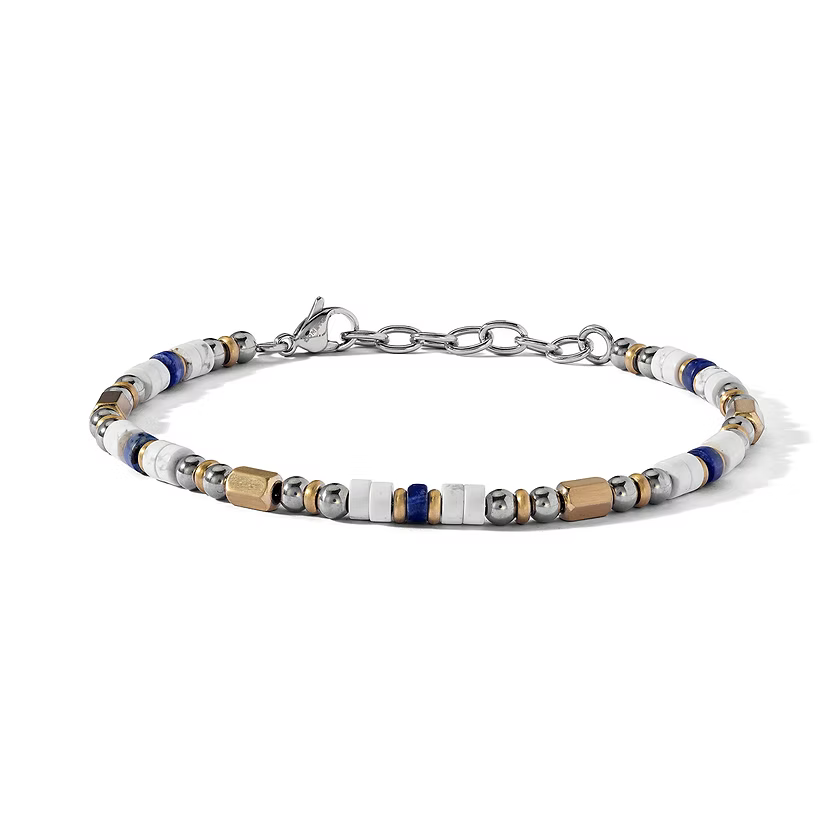 Bracciale Comete Gioielli in Acciaio, pvd giallo, Aulite bianca e sodalite blu - UBR1274