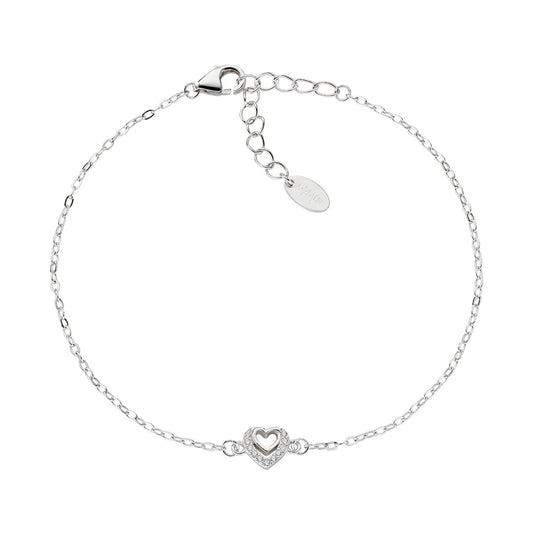 Bracciale Amen Due Cuori con Zirconi Bianchi - BRCBBZ3