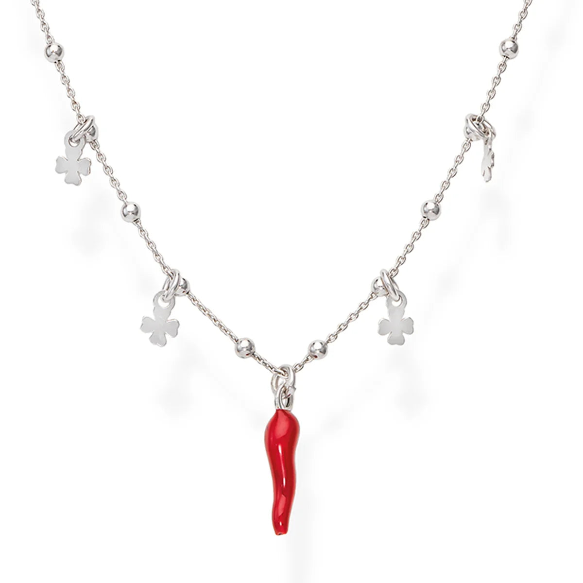 Collana Amen Cornetto e Quadrifoglio Rodio - CLCSQBR
