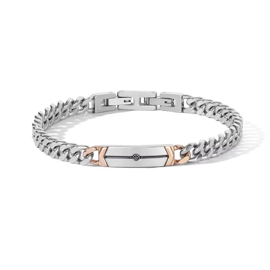 Bracciale Comete Gioielli Uomo in Acciaio pvd oro rosa e zircone nero - UBR1303