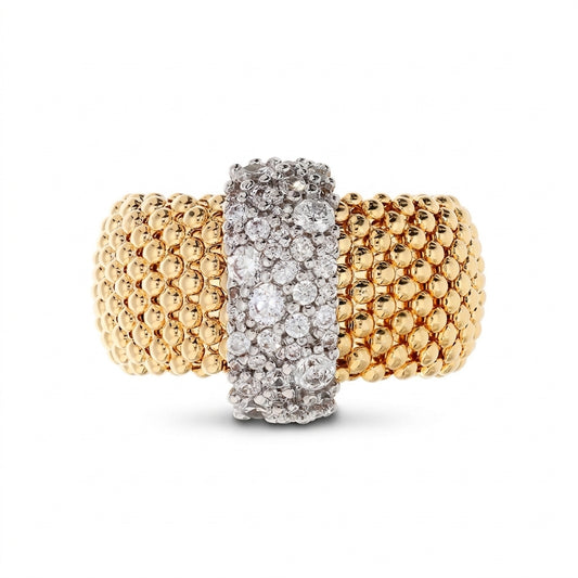 Anello a Fascia Golden Maglia Popcorn con Pavé di Cubic Zirconia - WSBZ02492Y.WR-20