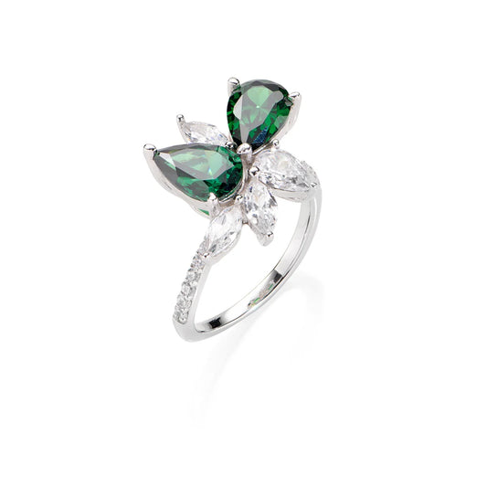 Anello Amen Stardust Goccia Doppia Verde Smeraldo - R2FIBVBZ-14