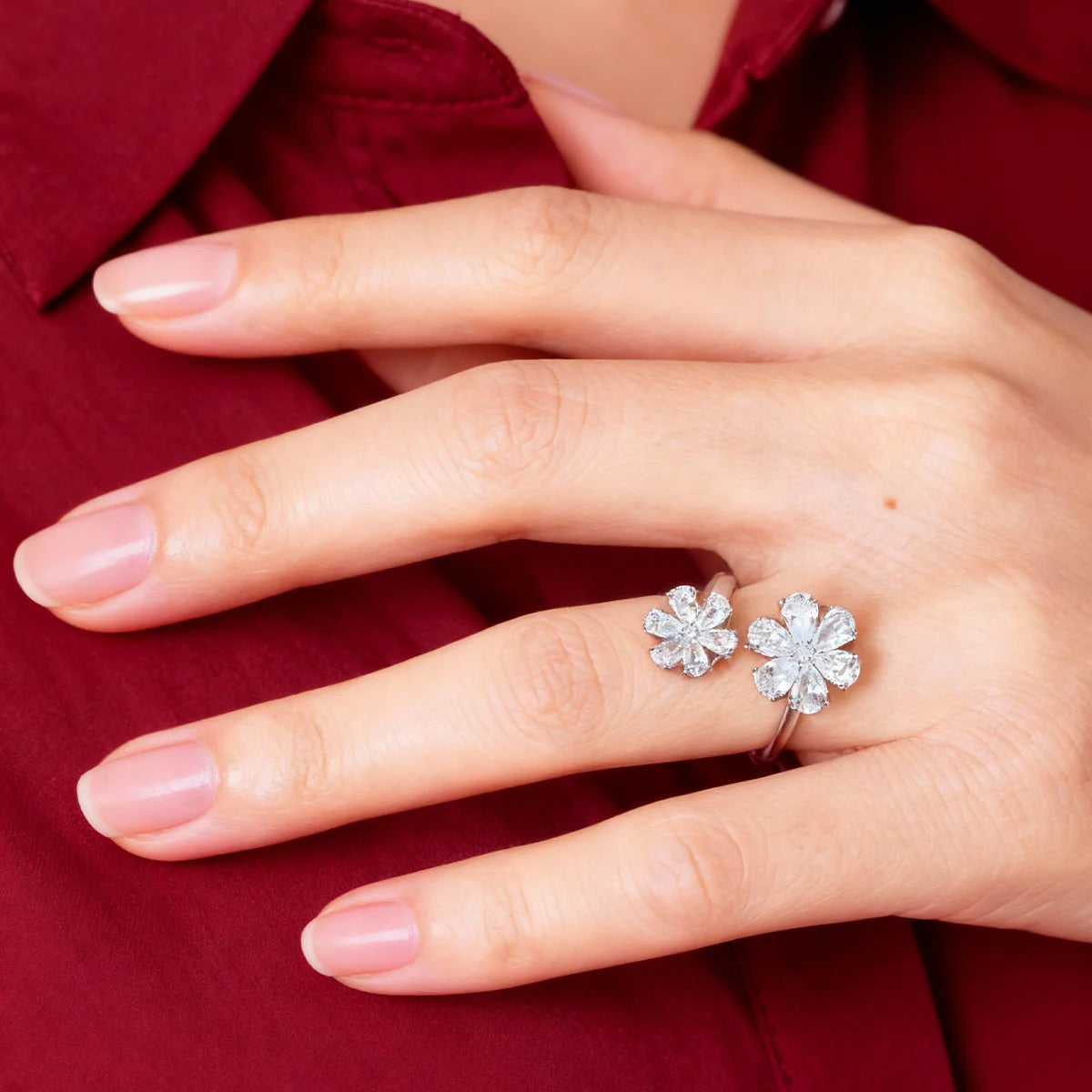 Anello Amen Stardust con Due Margherite di Zirconi Bianchi - RDABBZ2