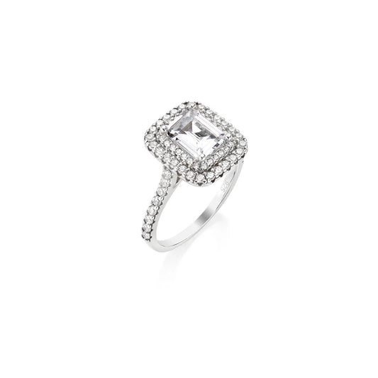Anello Amen con Zircone Taglio Smeraldo e Doppio Halo - RPRREBBZ-14