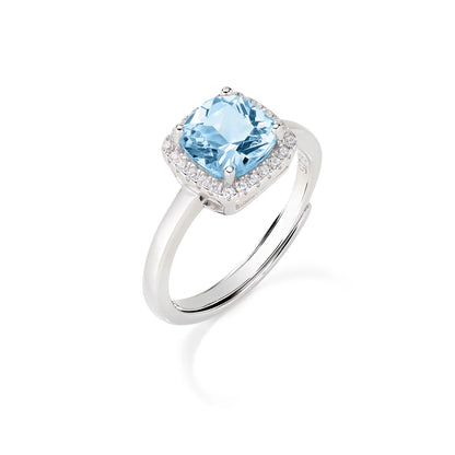 Anello Amen Lady Regolabile con Zircone Acquamarina Taglio Radiant - RQUABBACZ2