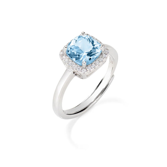 Anello Amen Lady Regolabile con Zircone Acquamarina Taglio Radiant - RQUABBACZ2