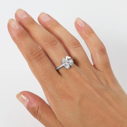 Anello Amen Quadricuore Rodio e Zirconi Bianchi - RQUBB-14