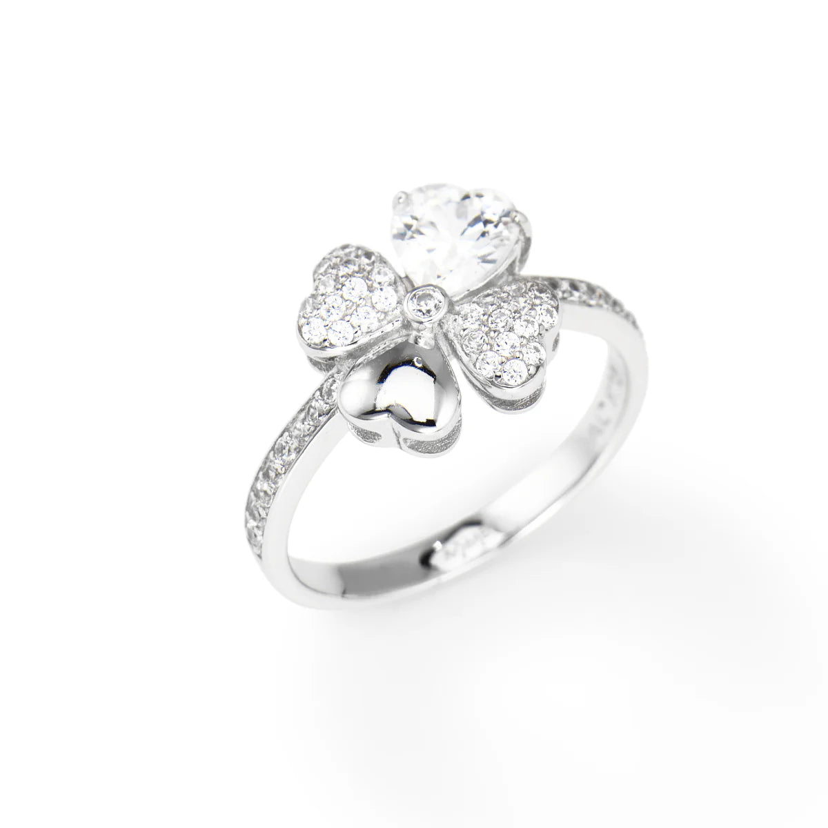 Anello Amen Quadricuore Rodio e Zirconi Bianchi - RQUBB-14