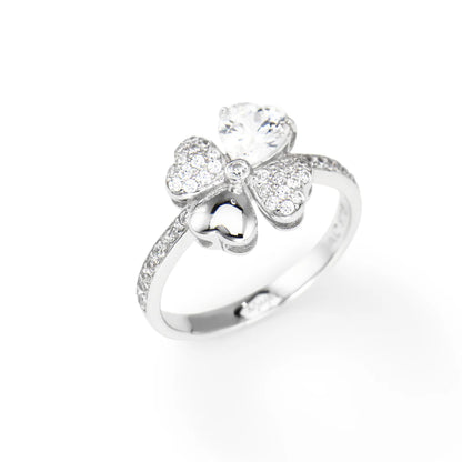 Anello Amen Quadricuore Rodio e Zirconi Bianchi - RQUBB-14