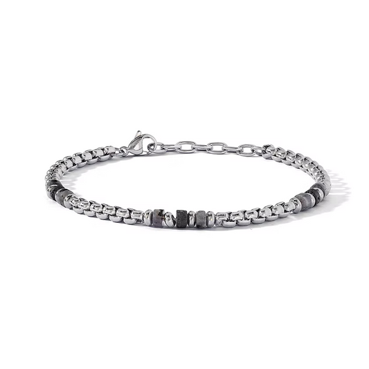 Bracciale Comete Gioielli  in Acciaio, Labradorite grigia e Onice Nera - UBR1269