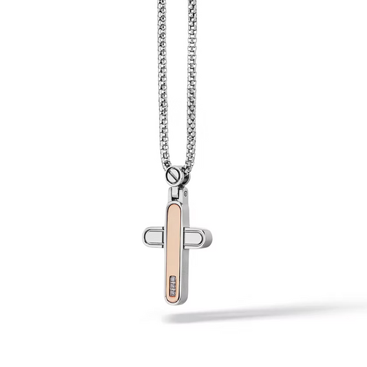 Collana Croce in Acciaio e Diamanti - UGL701