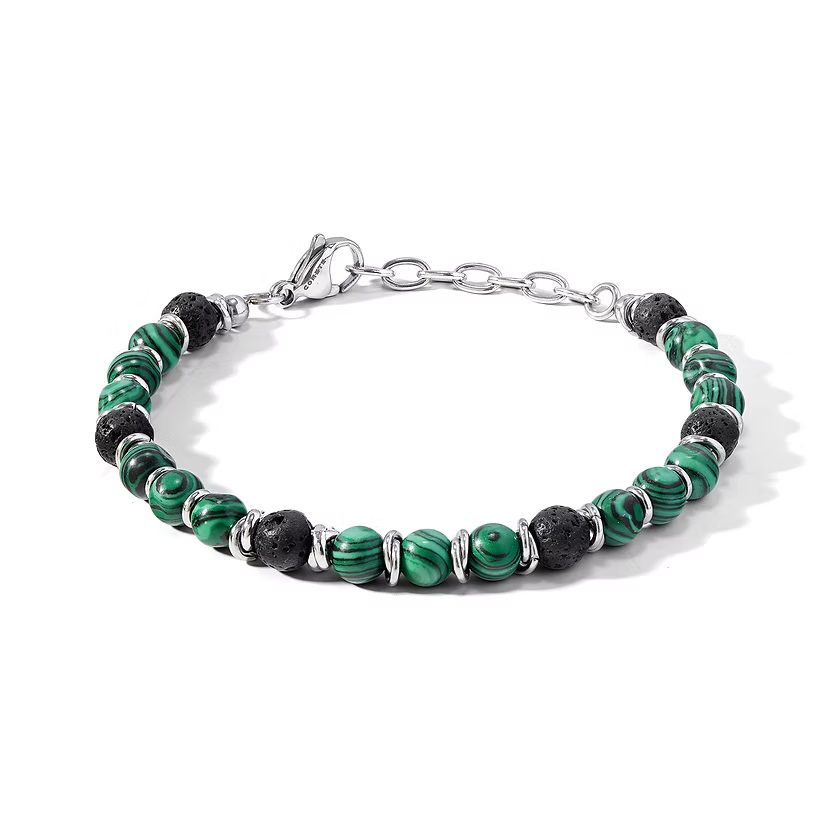 Bracciale Comete Gioielli in Acciaio con Malachite e Pietra Lavica - UBR1144