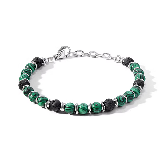 Bracciale Comete Gioielli in Acciaio con Malachite e Pietra Lavica - UBR1144